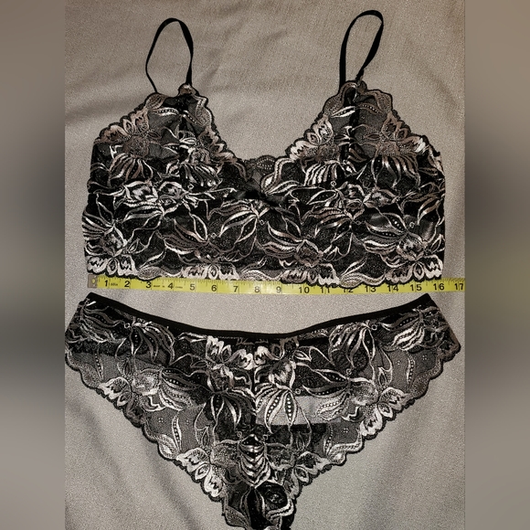 Lace Bralette Cheeky Panty Set Black White  XXL up to 44 inch bust - Picture 4 of 10